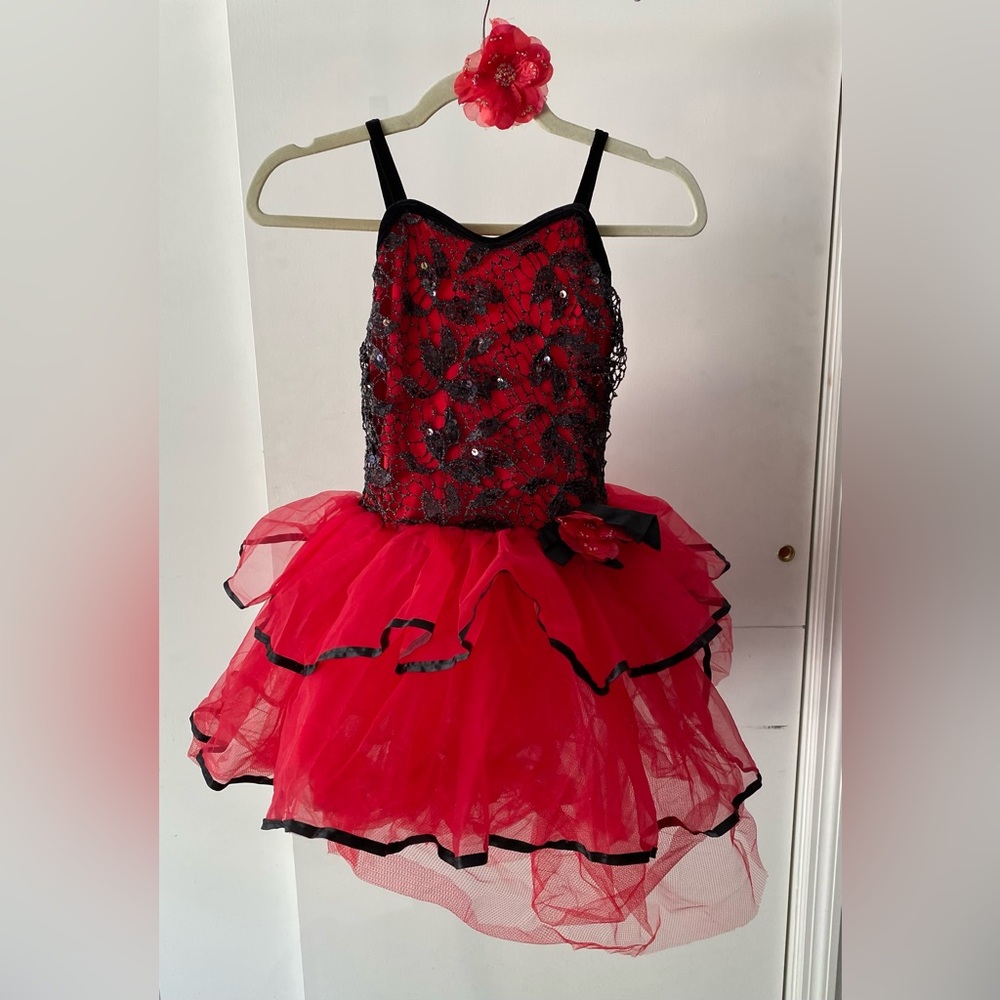 Curtain Call Red & Black Gothic Webs Tutu Dance Costume
